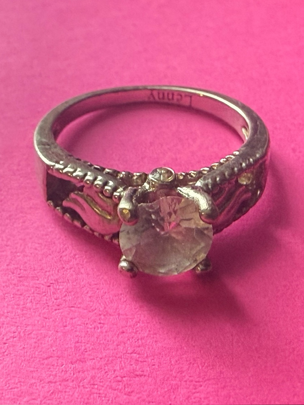 Clear Crystal Solitaire Ring with Decorative Silver Band